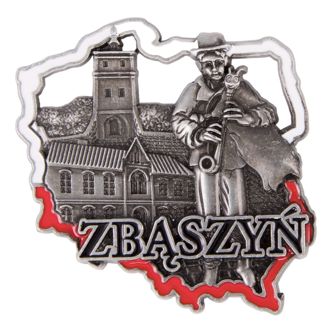 Magnes na lodówkę Zbąszyn w kształcie Polski metalowy pamiątka