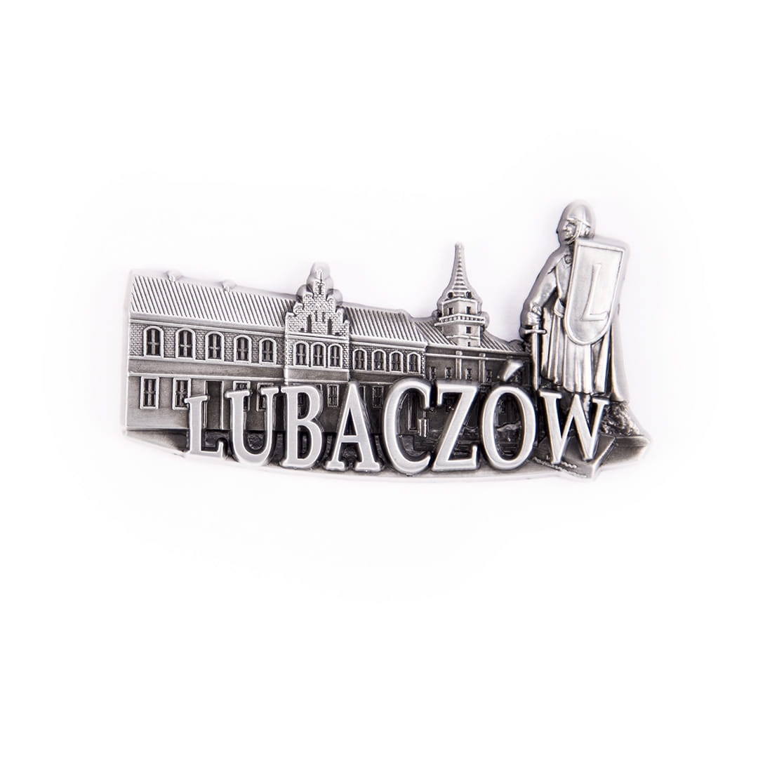 Magnes na lodówkę panorama Lubaczów metalowy srebrny