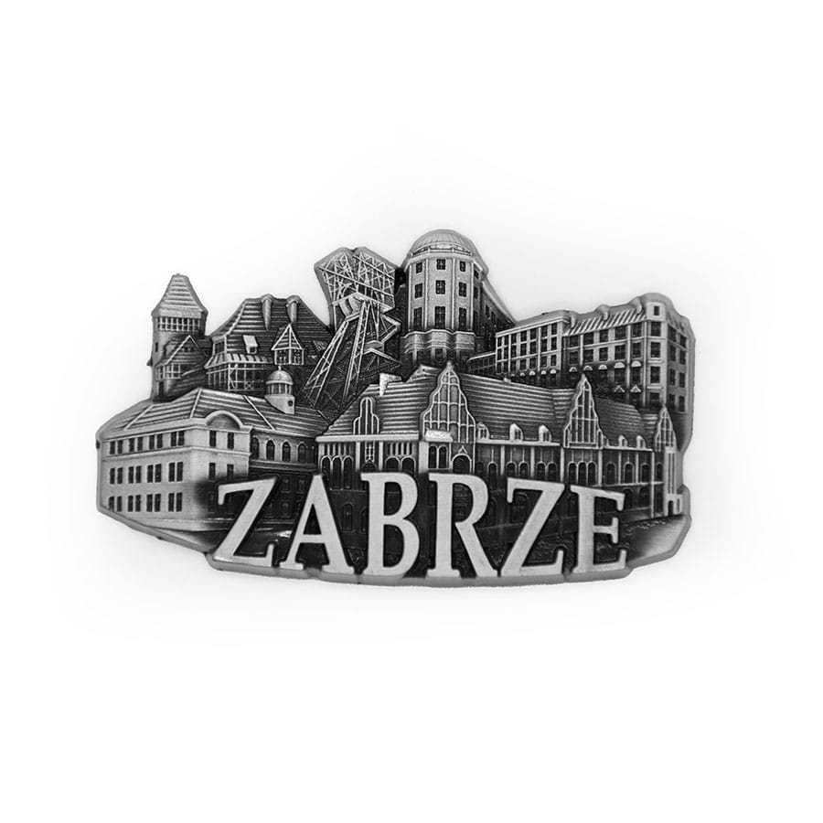 magnes na lodówkę panorama Zabrze metalowy widok z przodu