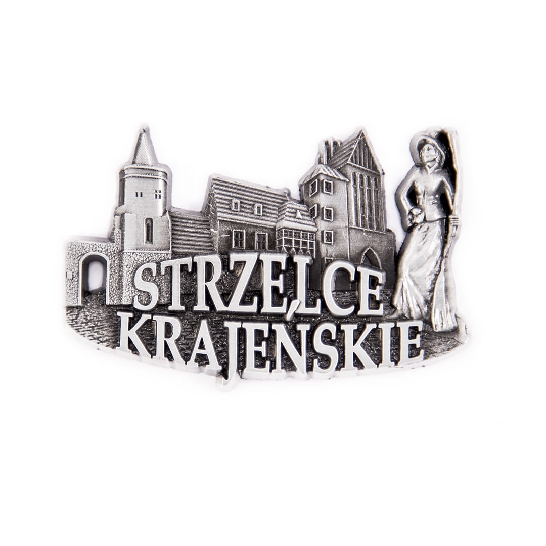magnes na lodówkę panorama Strzelce Krajeńskie metalowy pamiątka