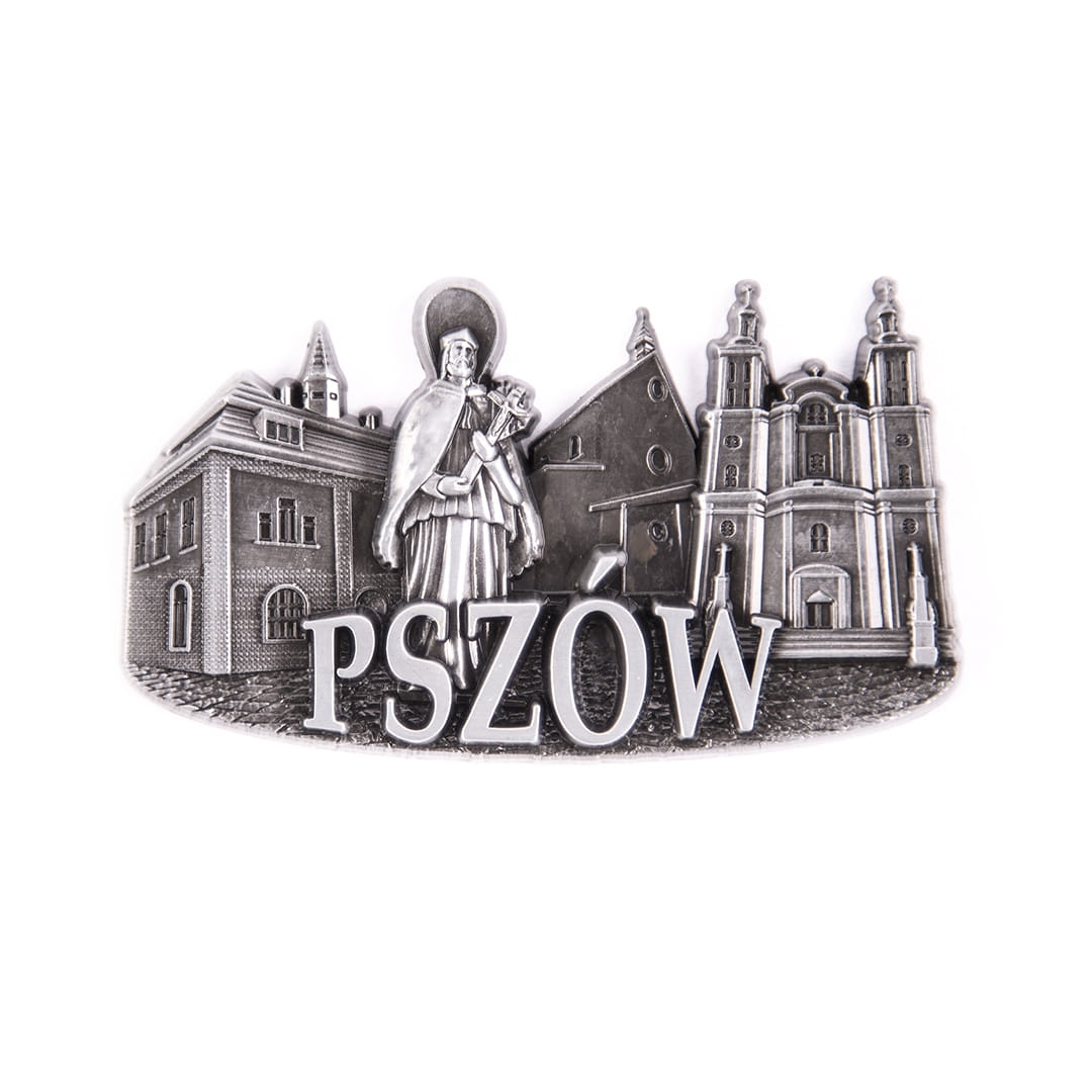 magnes na lodówkę panorama Pszów metalowy srebrny