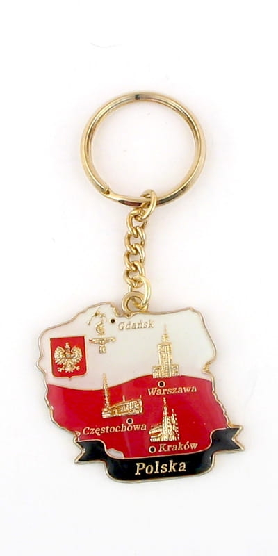 Brelok do kluczy w kształcie Polski z flagą i herbem