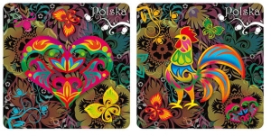 Podkładki korkowe Polska folk zestaw 2 szt. Kogut, serce