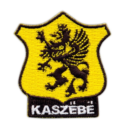 Naszywka Kaszëbë haftowana z gryf kaszubski żółto-czarna